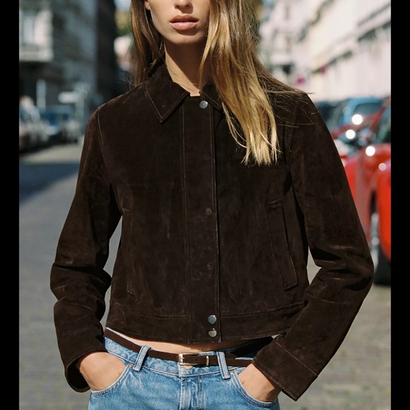 Zara Short Leather Jacket. ( %100 Suede Leather ) - Picture 1 of 13